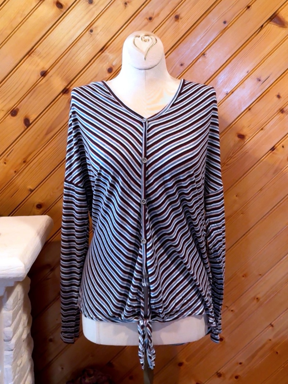 Vervet by Flying Monkey Striped Tie Front V-Neck Top Small